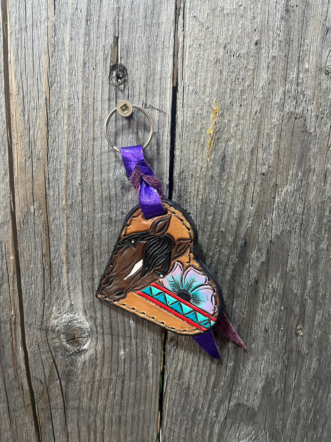 Heart Tooled Leather Keychain