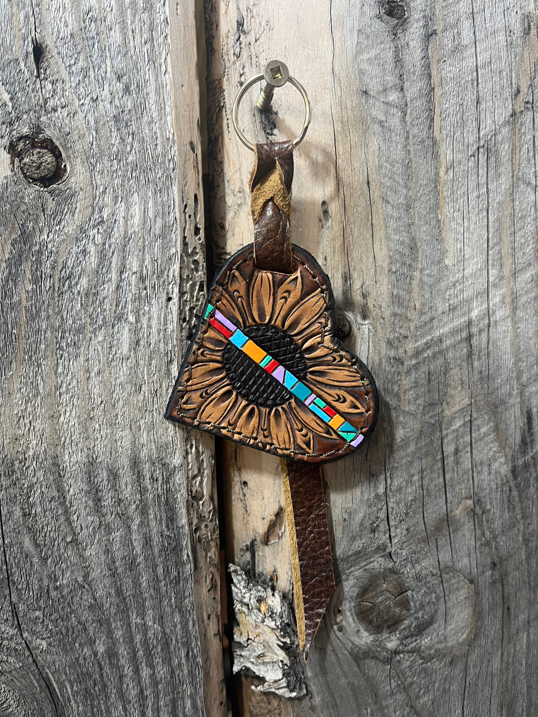 Heart Tooled Leather Keychain