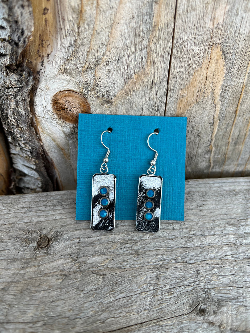 Acid Wash Cowhide Petite Earrings