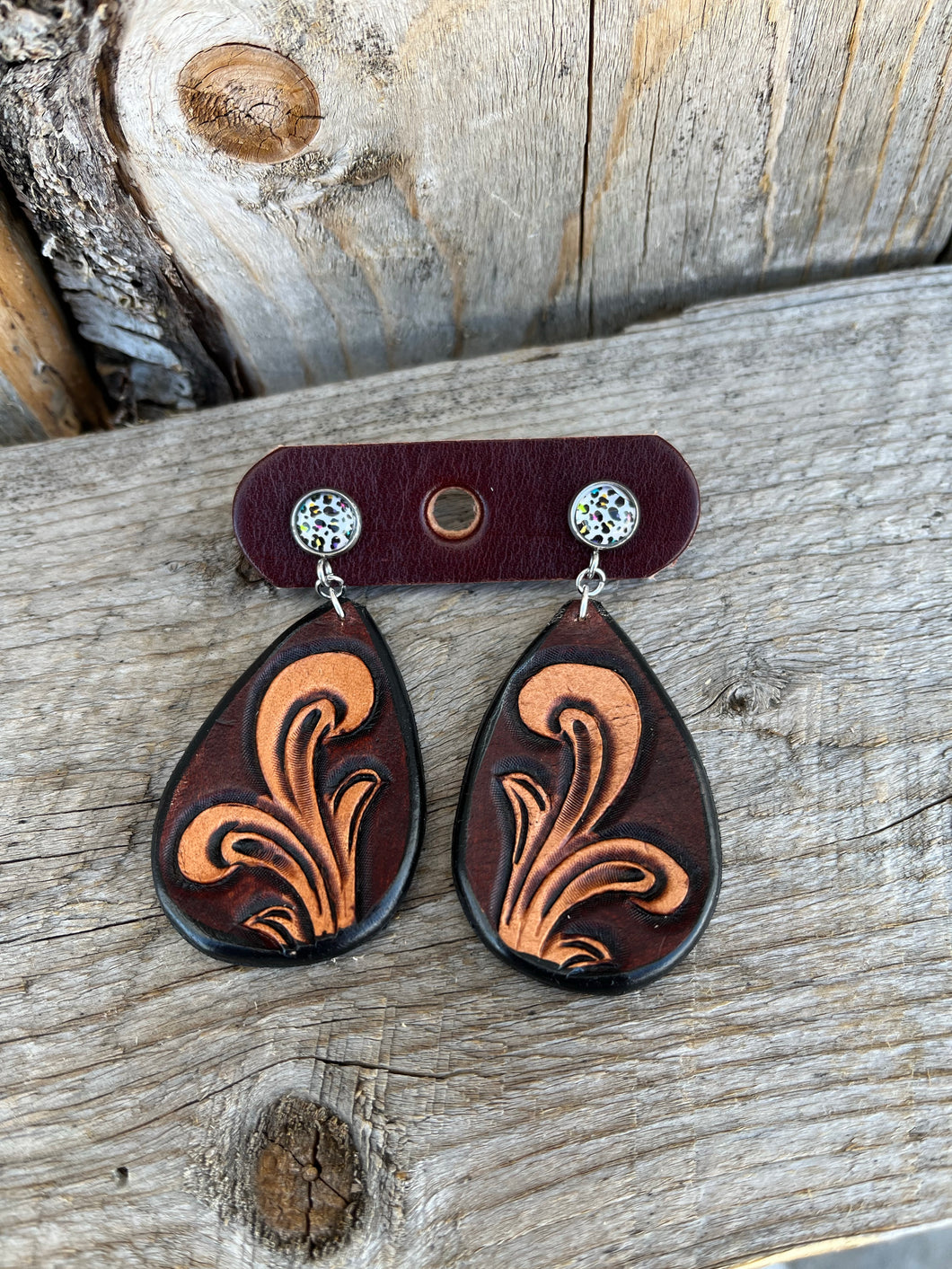 Scroll Tooled Leather Earrings